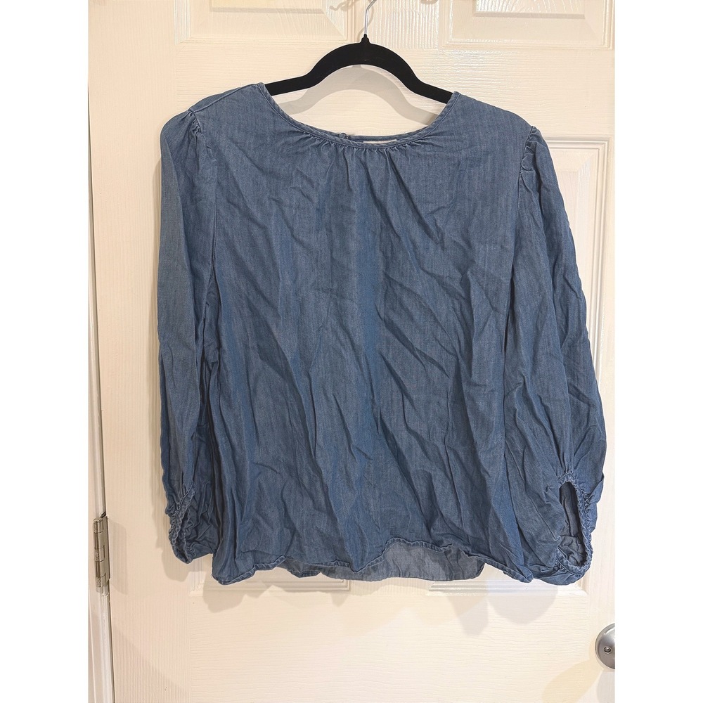 ANA Chambray Blouse Long Sleeve Casual Top Lightweight‎ Blue Size M